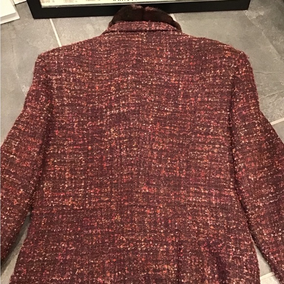 Vintage Jones NY Womens Tweed Wool Blazer Size L Faux Fur Collar Boucle Jacket - Picture 12 of 16